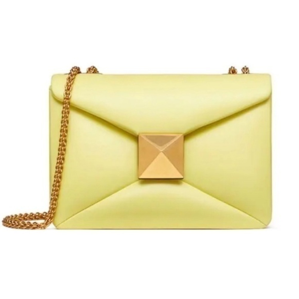 Valentino Garavani Nappa One Stud Chain Clutch Pale Yellow